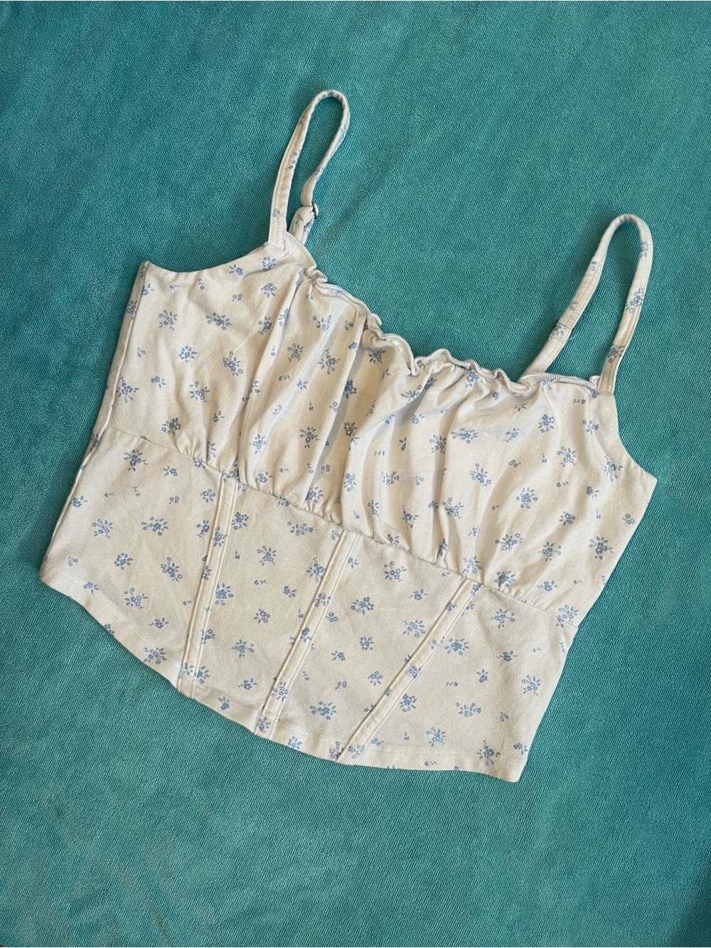 Hollister Cream Cropped Camisole with Light Blue Floral Print